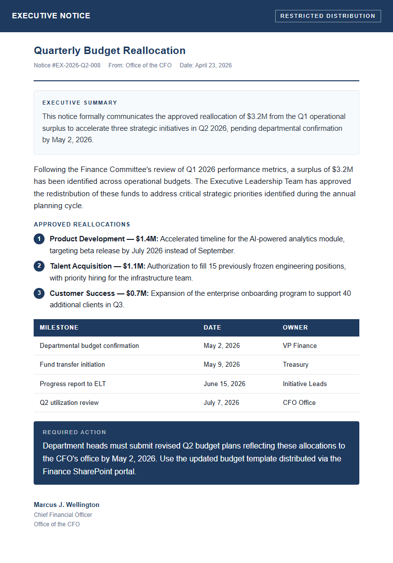 Executive Summary Notice